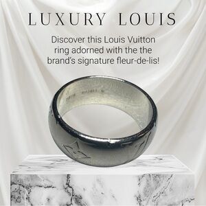 Louis Vuitton Silver Monogram & Fleur-De-Lis Ring M62485 Band Ring Auth